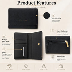 Bag Shoppe Women Black Wallet - Compact Everyday Wallet for Cards, Cash & Daily Use