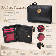 Bag Shoppe Women Black Wallet - Compact Everyday Wallet for Cards, Cash & Daily Use