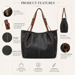 Bag Shoppe Women Black Tote Bag - Stylish Everyday Bag for Office, Travel & Daily Use