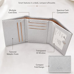 Bag Shoppe Women Silver Wallet - Compact Everyday Wallet for Cards, Cash & Daily Use