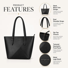 Bag Shoppe Women Black Enigma Dual-Texture Handbag - Stylish Structured Bag for Office, Party & Daily Use