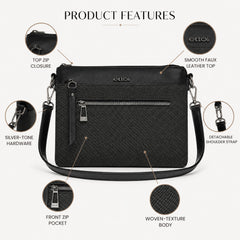 Bag Shoppe Women Black Ettoli Woven Crossbody Bag - Polished Designer-Style Sling for Office, Evening & Daily Use