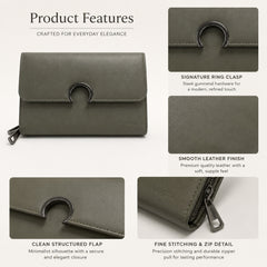 Bag Shoppe Women Olive Enigma Arc Ring Flap Sling Bag - Sleek Refined Clutch for Office, Evening & Daily Use