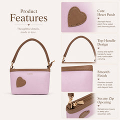 Bag Shoppe Women Pink Lizzie Heart Patch Mini Baguette - Sweet Playful Mini Bag for Girls, College & Daily Use