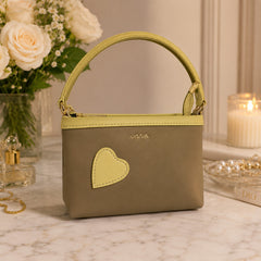Bag Shoppe Women Olive Lizzie Heart Patch Mini Baguette - Nature-Inspired Mini Bag for College, Outings & Daily Use
