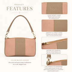 Bag Shoppe Women Pink Lizzie Two-Tone Shoulder Baguette - Feminine Everyday Bag for College, Brunch & Outings