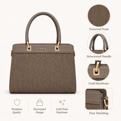 Bag Shoppe Women Taupe Ettoil Woven Dual-Handle Handbag - Sophisticated Artisan Bag for Office, Travel & Outings