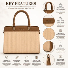 Bag Shoppe Women Beige Ettoil Woven Structured Handbag - Earthy Artisan Bag for Office, Brunch & Daily Use