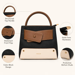 Bag Shoppe Women Black Ettoil Tricolor Structured Handbag - Bold Artistic Bag for Office, Evening & Special Occasions