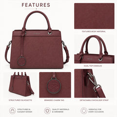 Bag Shoppe Women Maroon Enigma Saffiano Satchel - Luxe Professional Bag for Office, Travel & Special Occasions