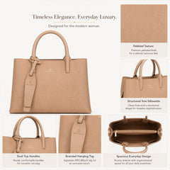Bag Shoppe Women Beige Kris Bella Pebbled Handbag - Refined Statement Bag for Office, Travel & Special Occasions