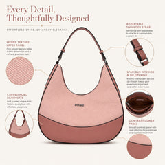 Bag Shoppe Women Pink Ettoli Woven Hobo Shoulder Bag - Relaxed Chic Bag for Brunch, Shopping & Daily Use