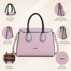 Bag Shoppe Women Purple Ettoli Snake-Trim Satchel - Luxe Feminine Bag for Office, Evening & Special Occasions