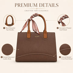 Bag Shoppe Women Brown Valendnee Scarf Handle Handbag - Sophisticated Designer Bag for Office, Brunch & Outings