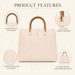 Bag Shoppe Women Cream Valendnee VD Structured Satchel - Elegant Designer Bag for Office, Travel & Special Occasions