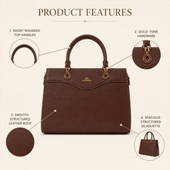 Bag Shoppe Women Brown Valendnee Infinity-Lock Handbag - Rich Sophisticated Bag for Office, Travel & Daily Use