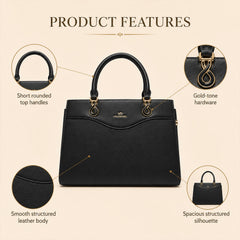 Bag Shoppe Women Black Valendnee Infinity-Lock Handbag - Sleek Classic Bag for Office, Evening & Daily Use
