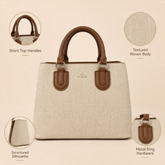 Bag Shoppe Women Cream Vanessa Dilee Canvas Handbag - Casual Chic Bag for Brunch, Shopping & Daily Use