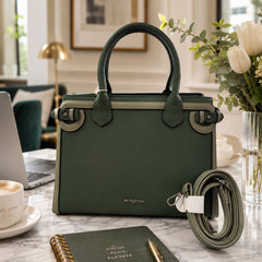 Bag Shoppe Women Green Enigma Two-Tone Satchel - Elegant Colour-Block Bag for Office, Brunch & Daily Use