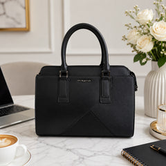 Bag Shoppe Women Black Enigma Multi-Texture Satchel - Bold Editorial Bag for Office, Evening & Special Occasions