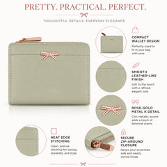 Bag Shoppe Women Green Bow Detail Mini Wallet - Fresh Trendy Wallet for College, Travel & Daily Use