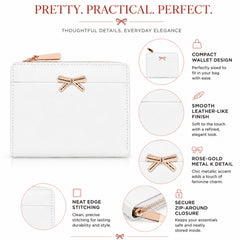 Bag Shoppe Women White Bow Detail Mini Wallet - Classic Elegant Wallet for Office, Shopping & Daily Use