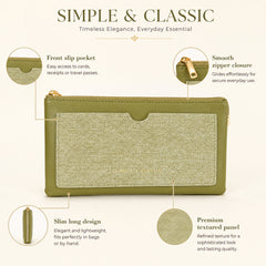 Bag Shoppe Women Olive Glitter Panel Long Wallet - Edgy Glamorous Wallet for Party, Shopping & Daily Use