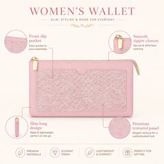 Bag Shoppe Women Pink Shimmer Panel Long Wallet - Feminine Glamorous Wallet for Girls, Party & Daily Use