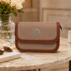 Bag Shoppe Women Beige BB Ribbed Flap Sling Bag - Chic Compact Sling for Office, Outings & Daily Use