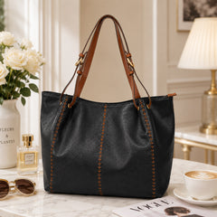 Bag Shoppe Women Black Tote Bag - Stylish Everyday Bag for Office, Travel & Daily Use