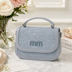 Bag Shoppe Women Grey Denim Panel Mini Top-Handle Bag - Cool Contemporary Mini Bag for College, Outings & Daily Use