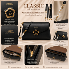 Classic Dual Belt Sling Purse for Women | Pearl & Long Strap Crossbody Slingbag