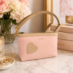 Bag Shoppe Women Pink Lizzie Heart Patch Mini Baguette - Sweet Pastel Mini Bag for Girls, College & Daily Use