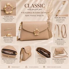 Classic Dual Belt Sling Purse for Women | Pearl & Long Strap Crossbody Slingbag
