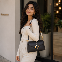 Classic Dual Belt Sling Purse for Women | Pearl & Long Strap Crossbody Slingbag