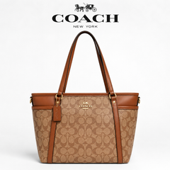 Coach Signature Brown Canvas Tote Bag for Women with Matching Zip Pouch & Adjustable Shoulder Strap