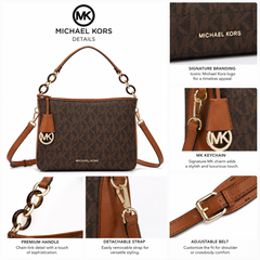Michael Kors Brown Signature Monogram Double Belt - Strap Shoulder & Crossbody Bag for Women