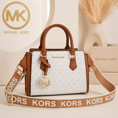 Michael Kors White Signature Monogram Satchel Bag for Women | Premium Top Handle Crossbody Handbag