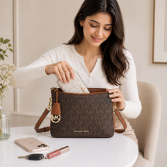 Michael Kors Brown Signature Monogram Double Belt - Strap Shoulder & Crossbody Bag for Women