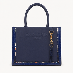 Bag Shoppe Zivaracharm Womens Handbag - Navy Structured Box Tote Bag with Gold Charm & Embossed Logo