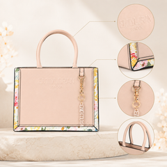 Bag Shoppe Zivaracharm Pink Handbag – Structured Box Tote Bag for Women with Gold-Tone Charm