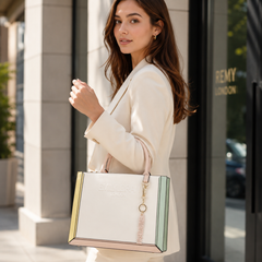 Bag Shoppe Zivaracharm White Handbag - Structured Box Tote Bag for Women with Gold-Tone Charm