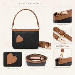 Bag Shoppe Women Mini Tote Bag - Cute Heart Design Shoulder Bag with Detachable Strap