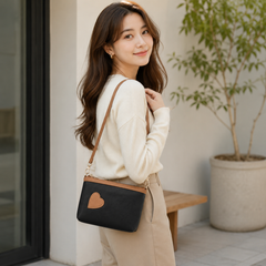 Bag Shoppe Women Mini Tote Bag - Cute Heart Design Shoulder Bag with Detachable Strap