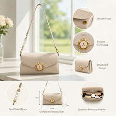 Bag Shoppe Women Sling Bag - Elegant Pearl Strap Shoulder Bag with Flower Lock