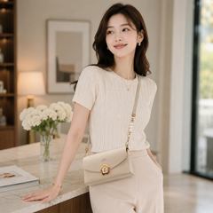 Bag Shoppe Women Sling Bag - Elegant Pearl Strap Shoulder Bag with Flower Lock