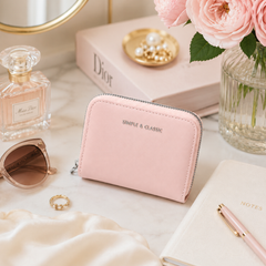 Bag Shoppe Women Pink Zip Wallet - Simple & Classic Compact Card Holder with Multiple Slots