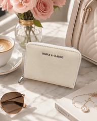 Bag Shoppe Women Cream Zip Wallet – Simple & Classic Compact Wallet with Multiple Card Slots