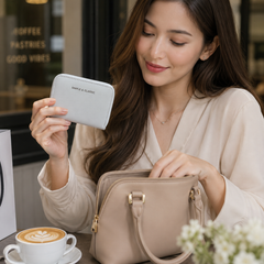 Bag Shoppe Women White Zip Wallet – Simple & Classic Compact Wallet with Multiple Card Slots