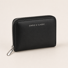 Bag Shoppe Women Black Zip Wallet – Simple & Classic Compact Wallet with Multiple Card Slots